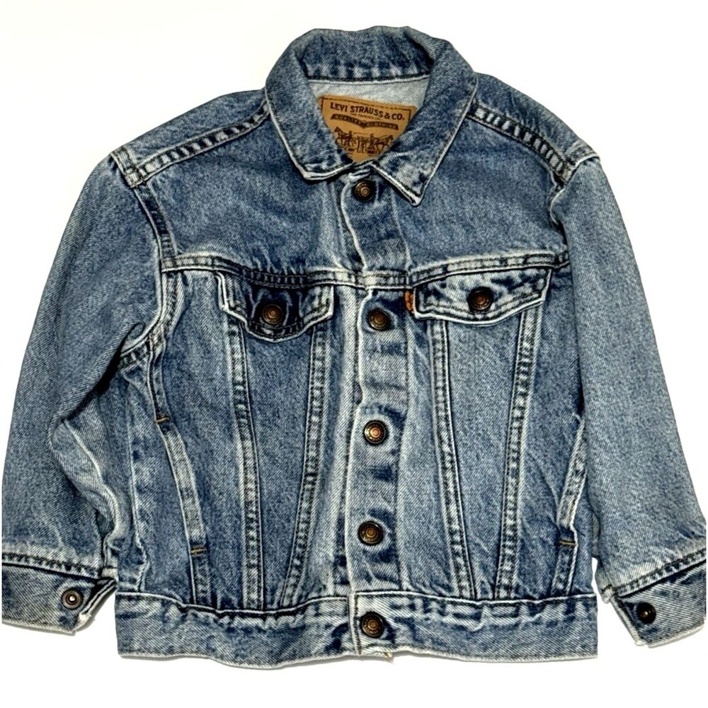 Vintage 90s Levi's 74027 Denim Trucker Jacket Toddler Size 4 Orange Tab USA